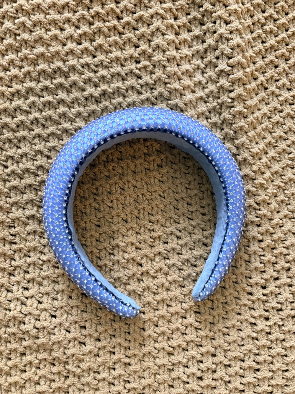 Blue jeweled puff headband